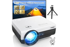 VISOUD 5G Projector with WiFi and Bluetooth,Native Full HD 1080P Outdoor Video Projector with 120'' Screen,12000L Movie Projector,4K & 300'' Display Support, Mini Projector Compatible w/TV Stick/Phone/PS5