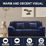 Teynewer Thick Velvet Sofa Cover 1 Seater Blue High Stretch Non-Slip Protector view 2