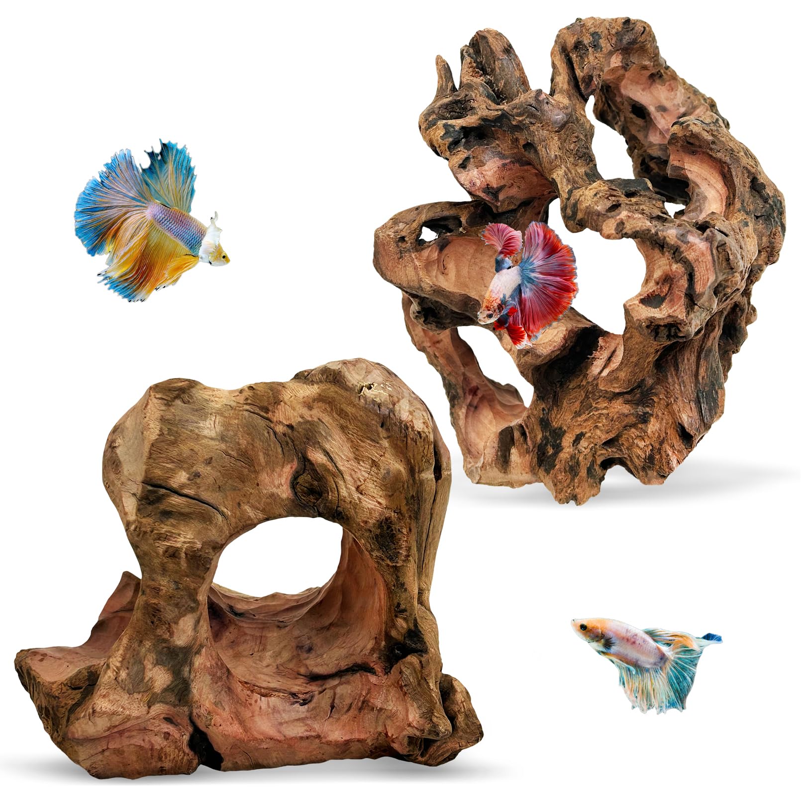 Photo 1 of PINVNBY 2 PCS Betta Fish Hideout Natural Wood Aquarium Cave Driftwood Aquascaping Fish Tank Decorations for Shrimp Crayfish and Other Small Aquatic Pets