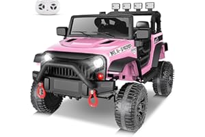 Hikole Kids Ride on Car Truck with Remote Control, 12V Electric Car for Kids Toddler, Battery Powered Cars w/Safety Belt, Bluetooth, Spring Suspension, Jeeps Car for Girls, Pink