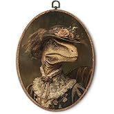 Hxlac Vintage Whimsical Dinosaur Oval Wall Art Framed, Renaissance Style Dinosaur Oval Wall Decor, Moody Dino Canvas Prints Wall Sculptures for Home Bedroom Living Room Gallery Decor, 8.5x11.5 Inch