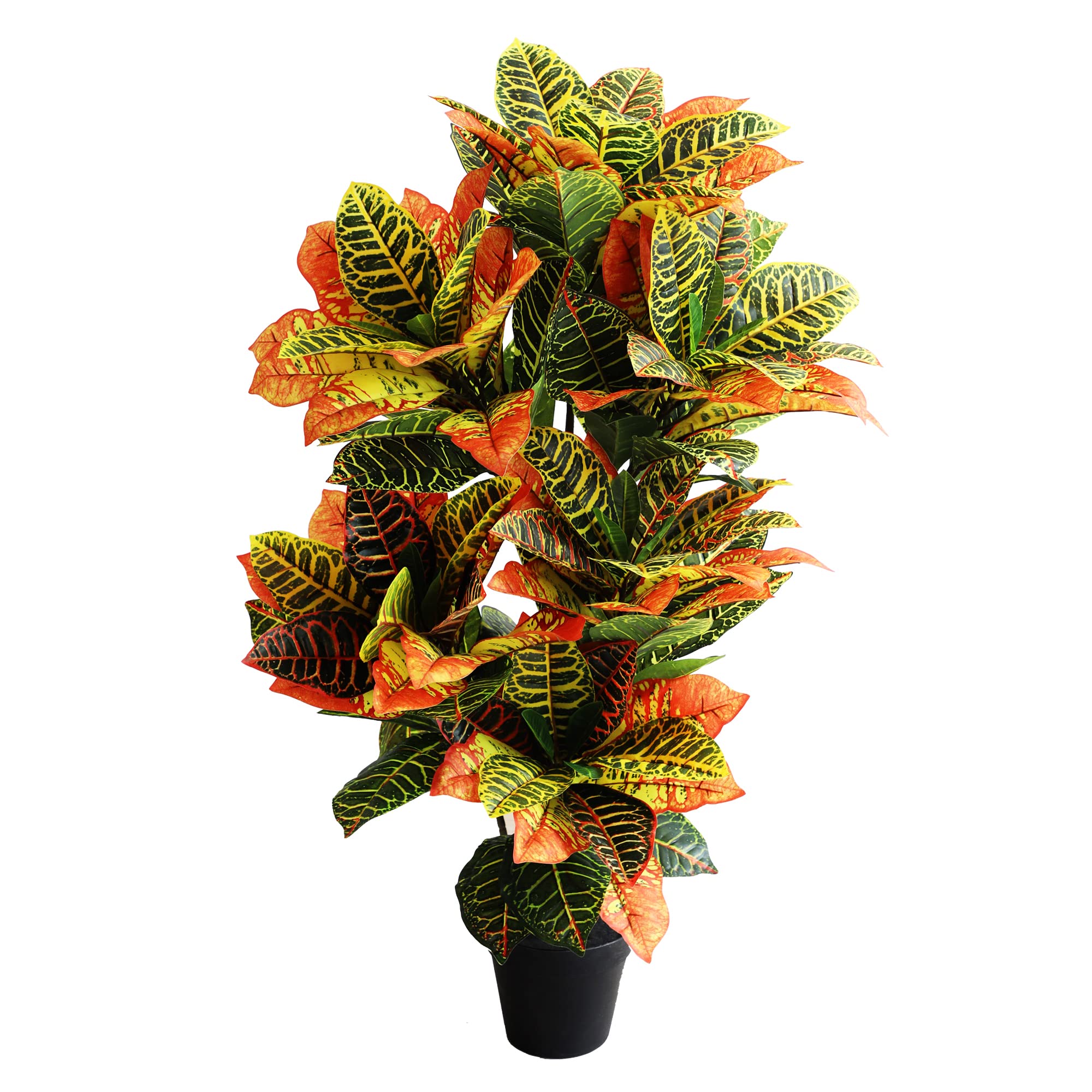 Photo 1 of momoplant Artificial Croton Plant, 39inch Faux Fiddle Leaf fig Tree, Artificial Trees for Home Decor, Ficus Lyrata Tree with Plastic Pot, Silk Plants for Home Decor Indoor