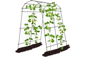 OTOSUNNY Garden Arch Tunnel Trellis for Climbing Plants Outdoor, 7 ft Tall Metal Walkway, Arbor Archway for Climbing Vines Vegetables Yard Lawn, Cucumber Trellis for Garden Raise Bed, Black