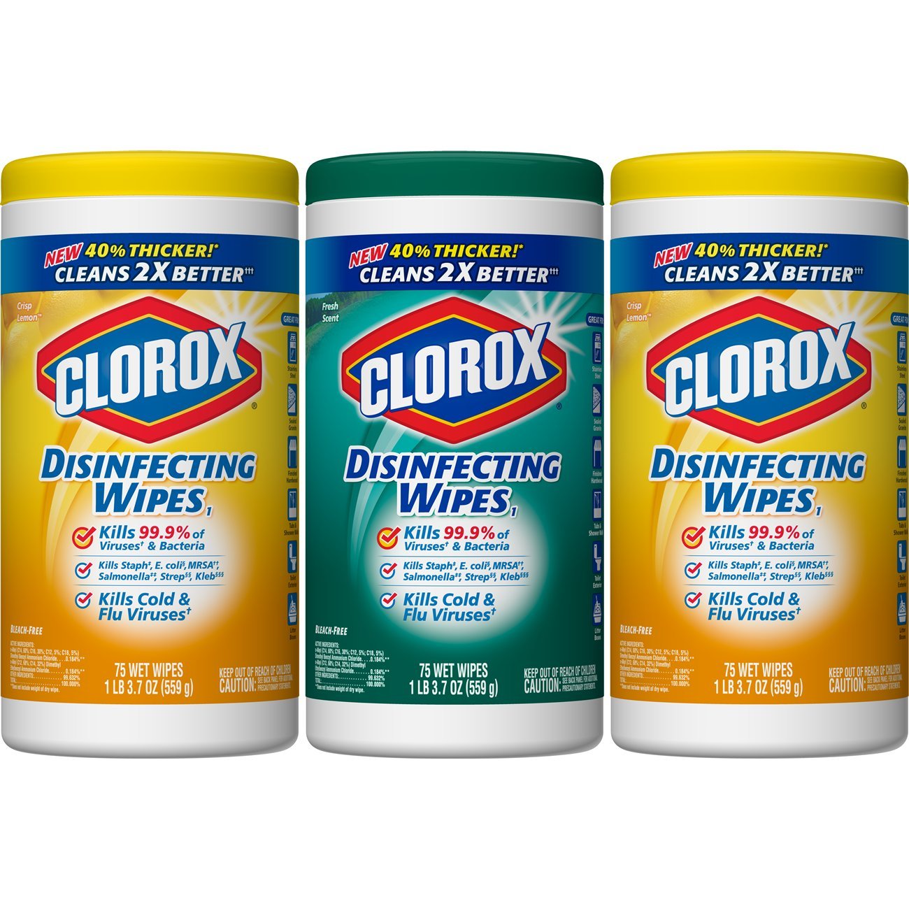 Clorox Disinfecting Wipes Value Pack - Fresh Scent and Citrus Blend - 3 Canisters - 75 Wipes each