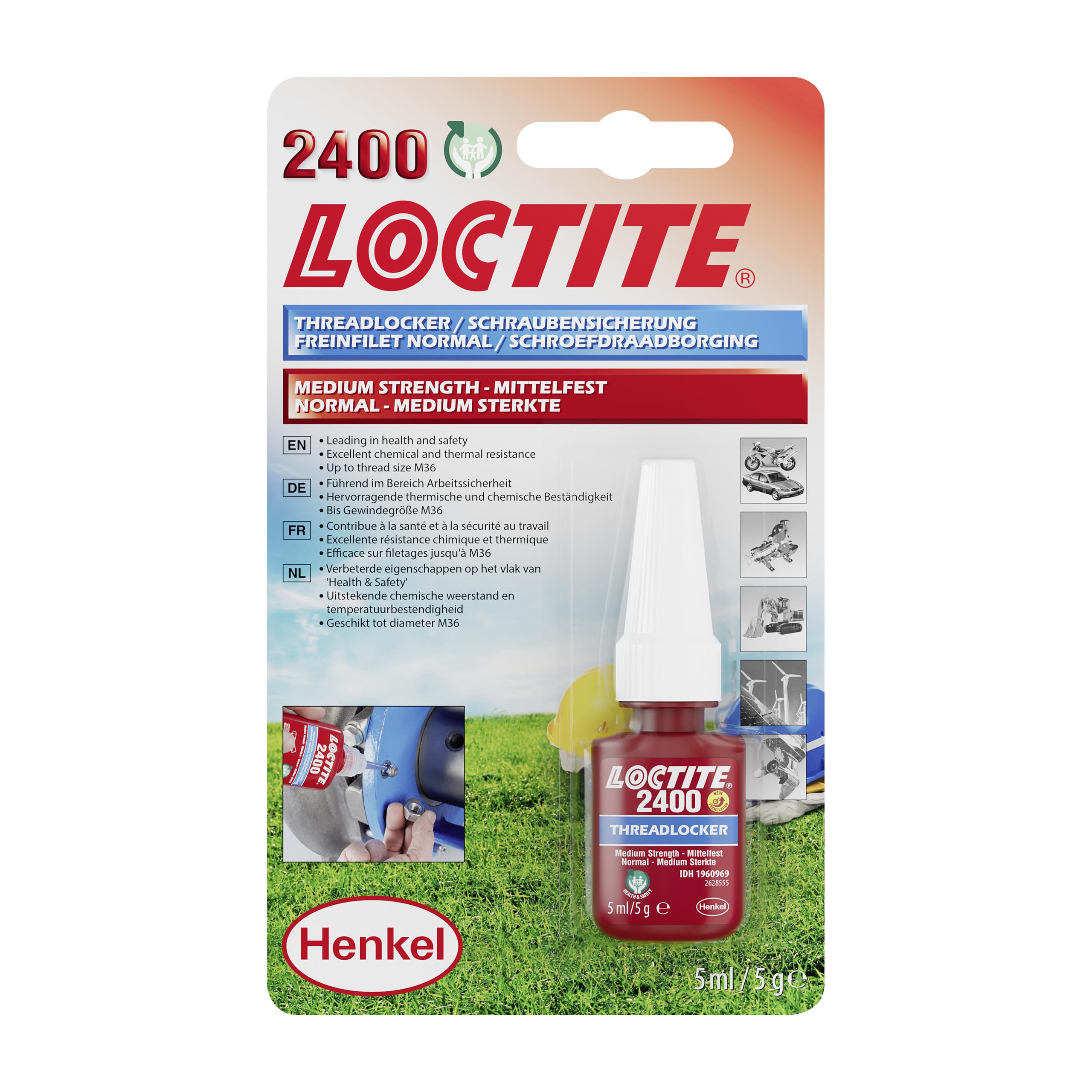 LOCTITE WY1495032 2400 Strength Thread Locker, 5 ml, Medium