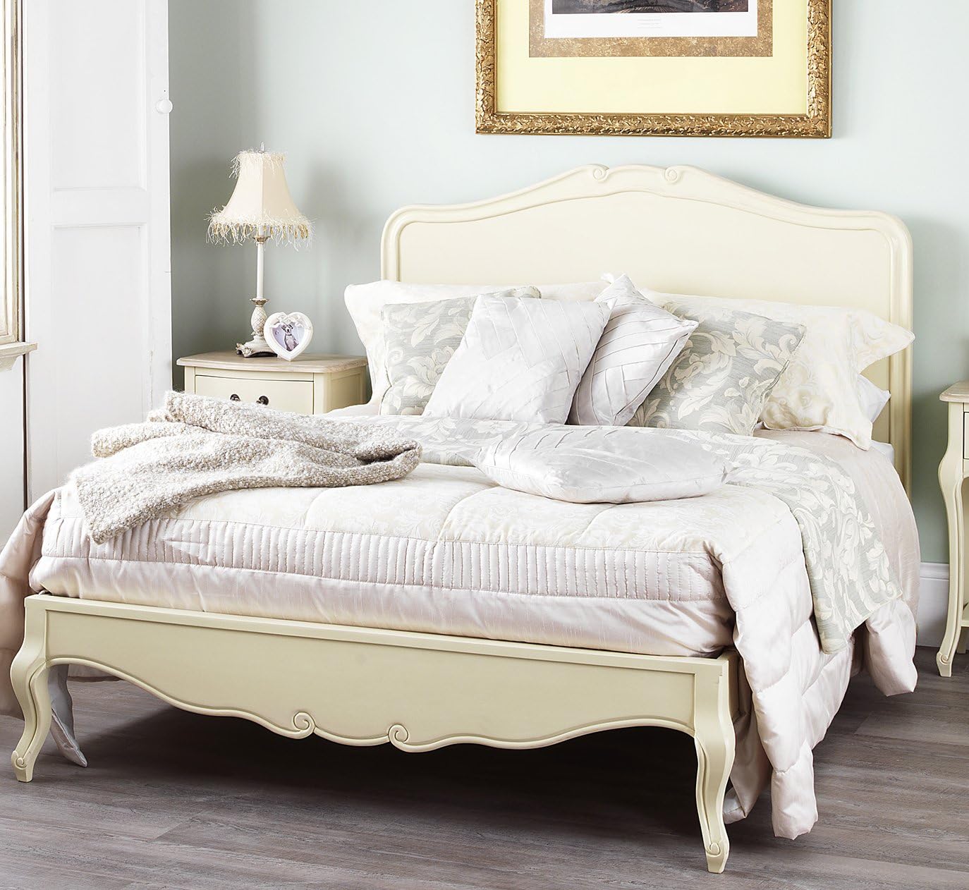 Juliette Shabby Chic Champagne Double Bed With Wooden Headboard