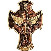 BGCOPPER Saint Michael Cross Wall Decor, Wooden Holy Trinity Crucifix Wall Cross, Jesus Cross for Wall Hanging Christmas Gift (10 Inch)