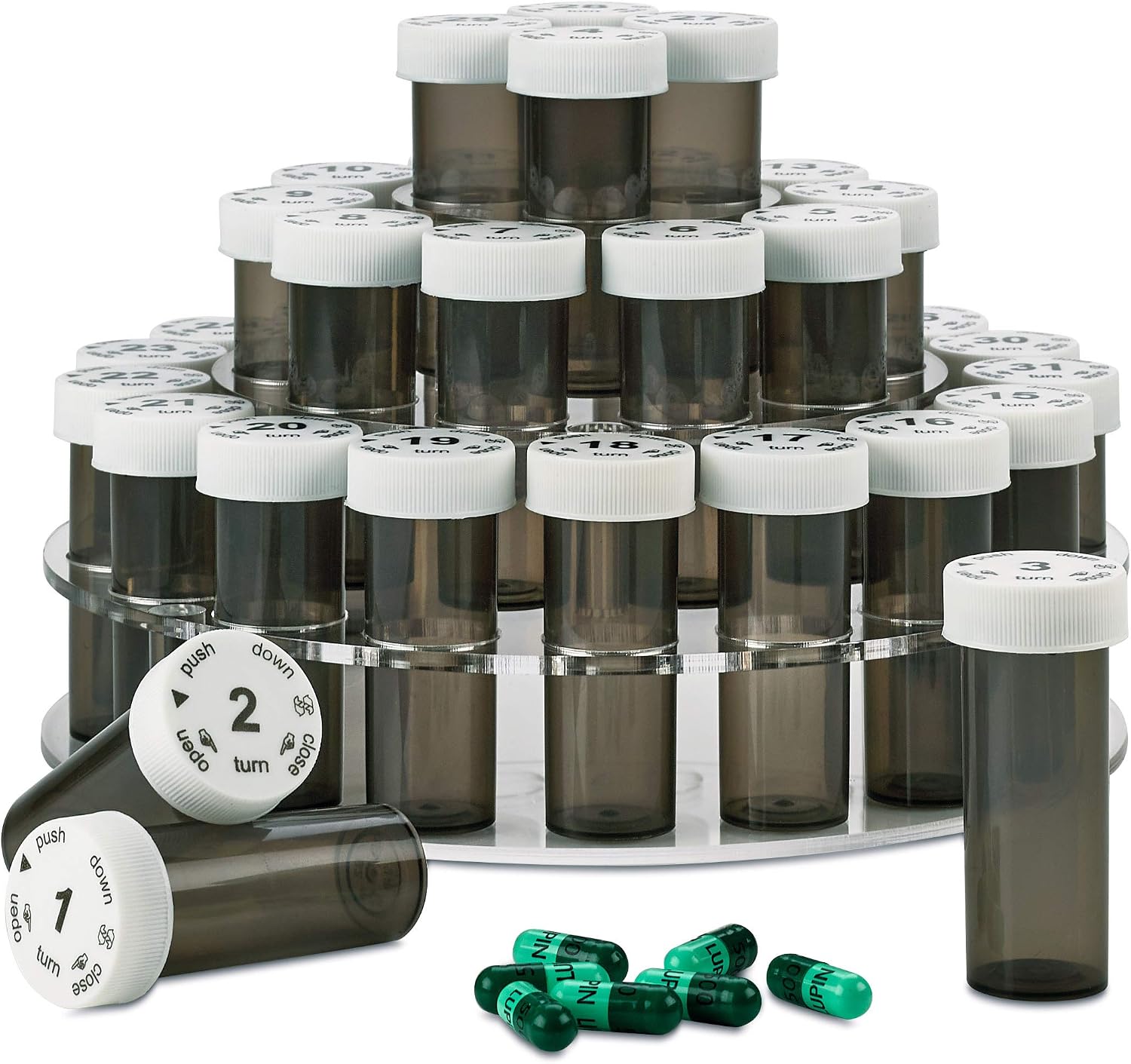 Pill Bottle Monthly - 31 Pill Bottles, Each Comes with Numbers for Each Day, Grey - Image 3