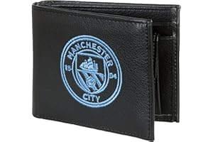 Manchester City FC Official Soccer Crest Embroidered PU Leather Wallet (One Size) (Black)