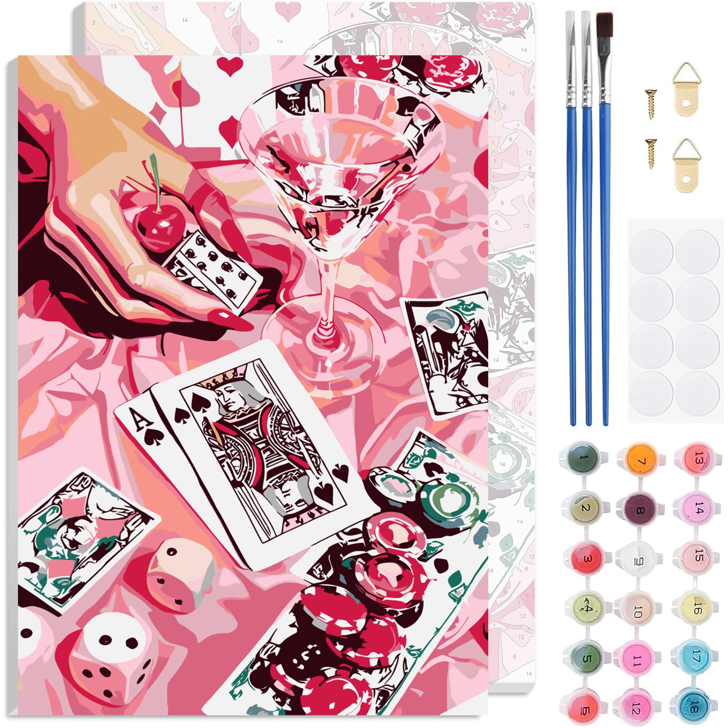 TLIOBLO Pink Poker Paint by Numbers Kits with Frame for Adults Beginners, DIY Retor Game Painting by Numbers on Canvas for Home Wall Decor Gifts 20x30cm