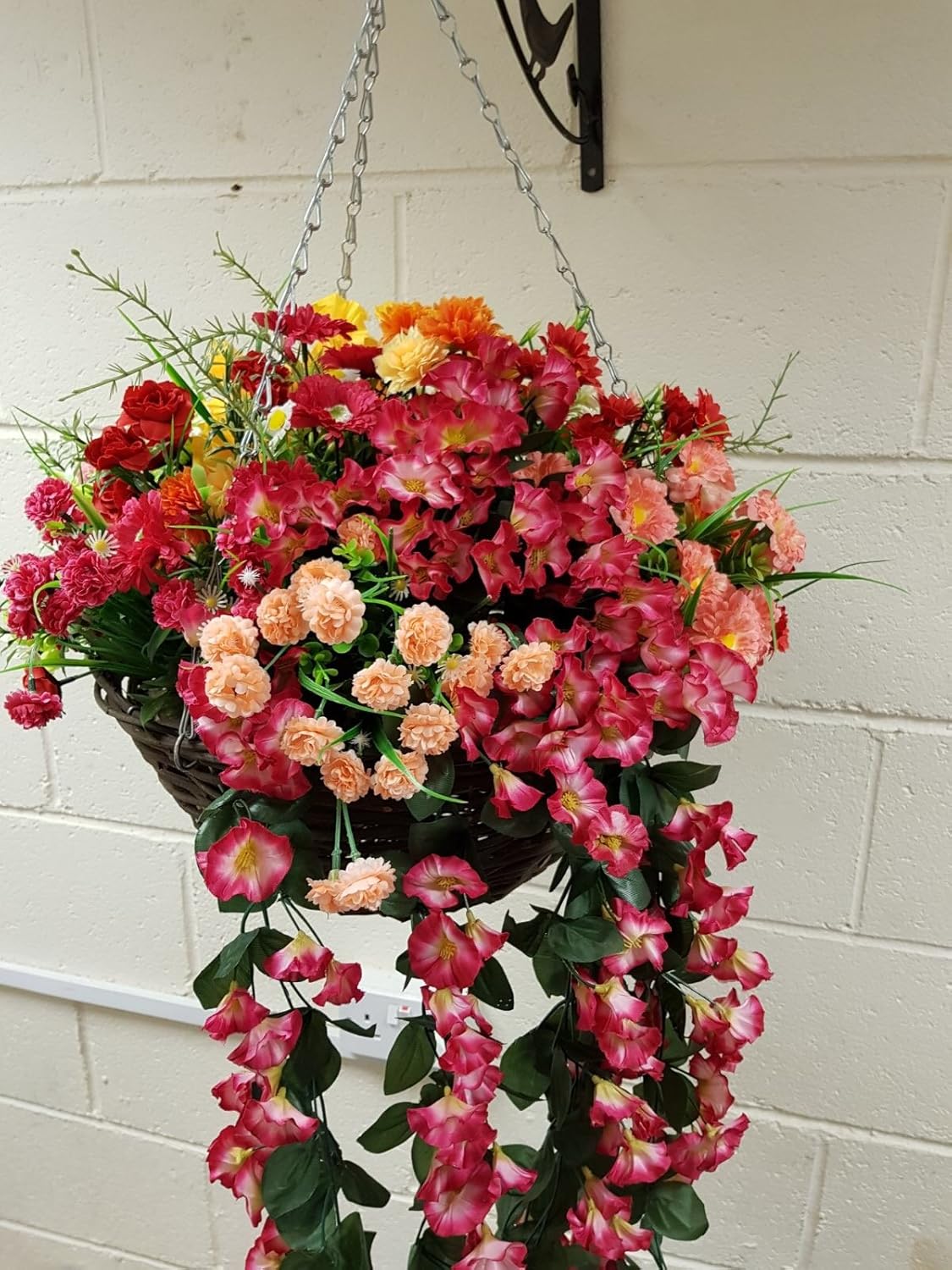 Artificial Flowers Hanging Basket / Outdoor, Yellow, Pink and Coral XXL