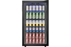 Icyglee Beverage Refrigerator Cooler, 126 Can Mini Fridge with Glass Door for Wine, Soda Beer, Beverage Cooler for Home, Bar, Office with Adjustable Removable Shelves, Black