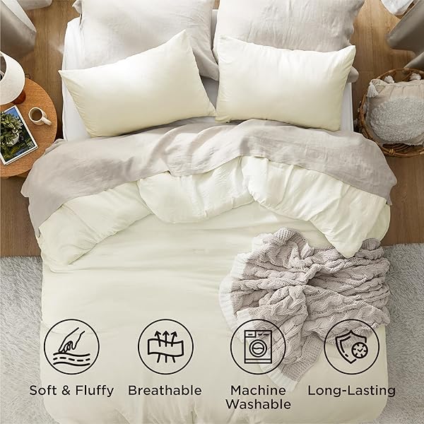 BEDSURE CALIFORNIA KING COMFORTER SET, IVORY SOFT PREWASHED BEDDING FOR ALL SEASONS, 3 PIECES GENTLESOFT™ BED SET, 1 LIGHTWEIGHT COMFORTER (104″X96″) AND 2 PILLOWCASES (20″X36″)