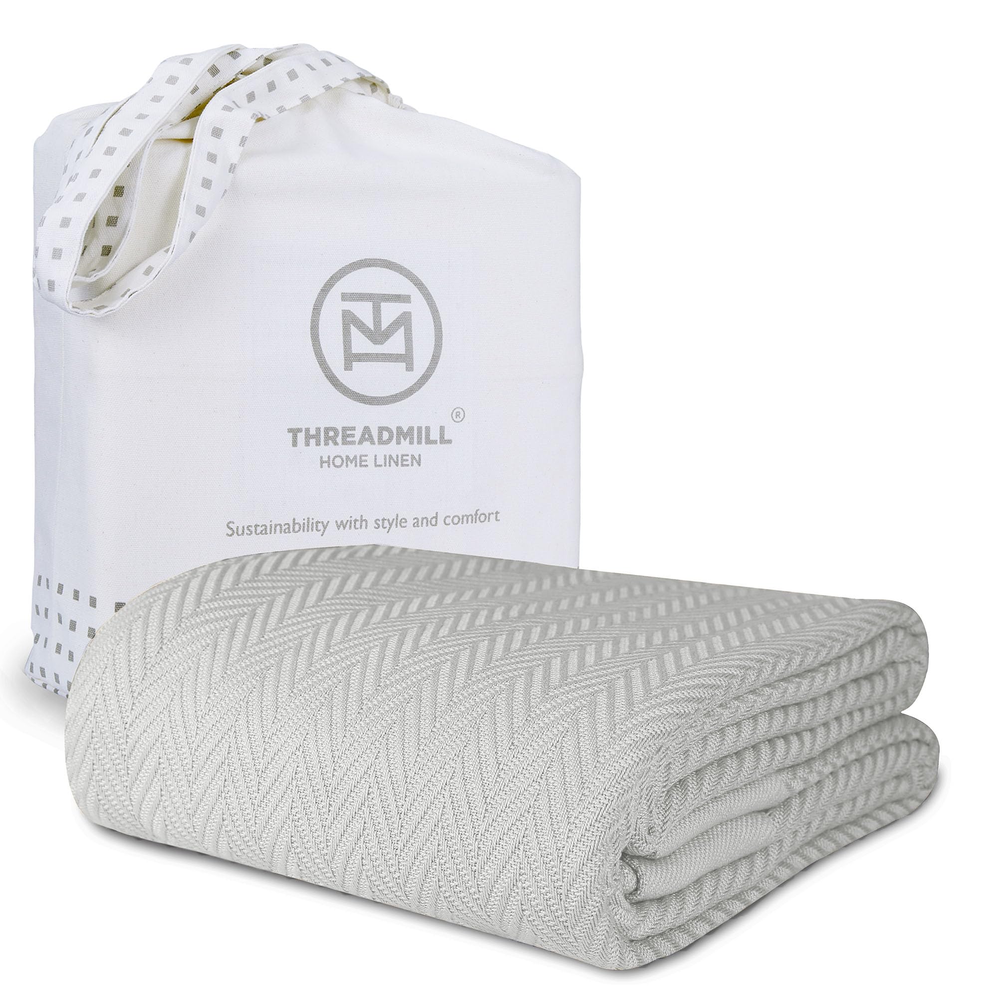 Photo 1 of Threadmill Luxury Cotton Blankets for King Size Bed | All-Season Cozy 100% Cotton King Size Blanket | Herringbone Soft Fall Thermal Blanket fits California King Size Bed | Light Grey