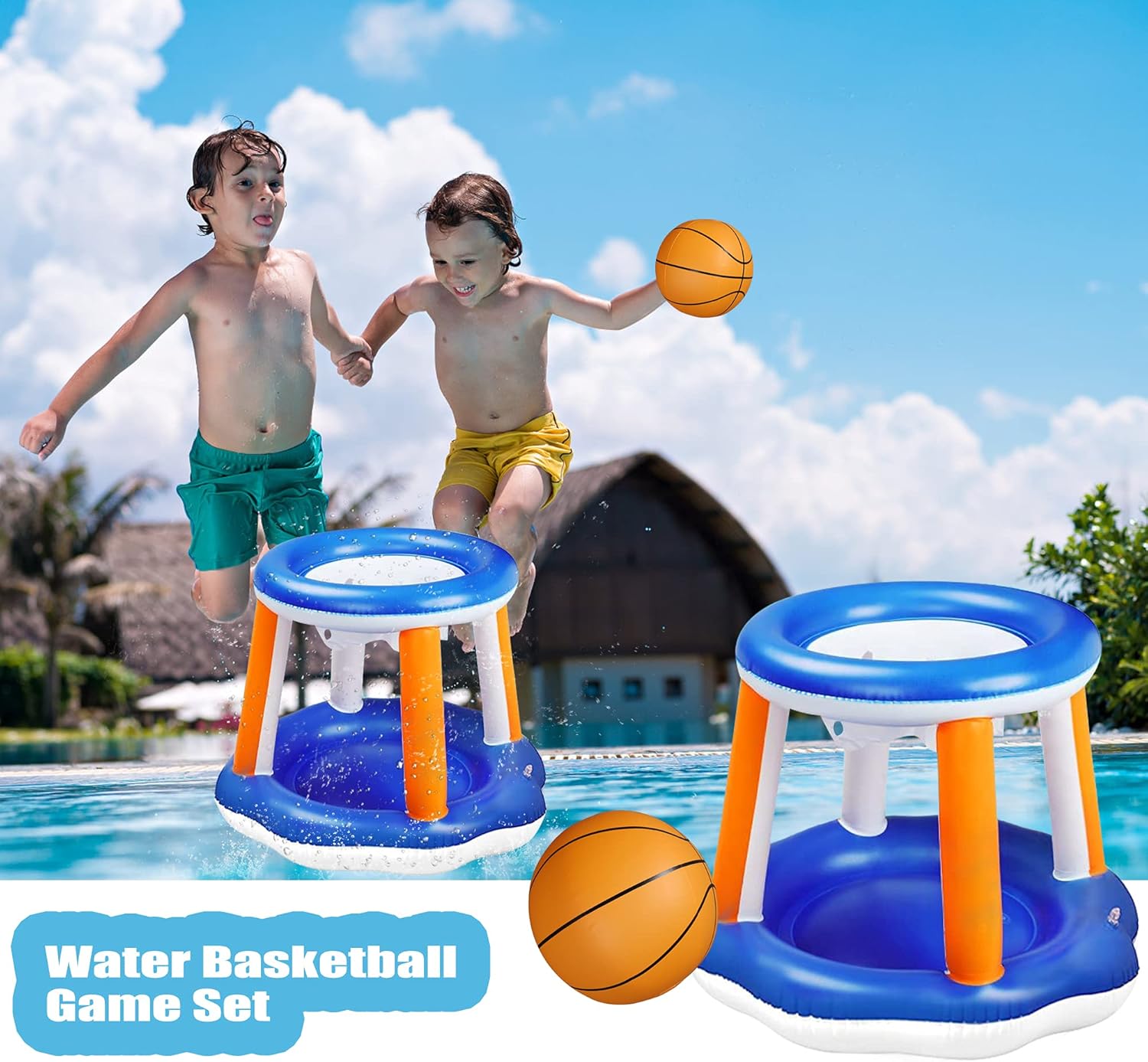 Pool Volleyball Set, Inflatable Volleyball and Basketball Net for Pool, Floating Pool Swimming Game Toys Nets Sets for Pool Activities Above Ground Pool Kids Adults (Upgraded Size, 120” inch): Sports & Outdoors
