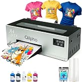 Qilpho A4 DTF Printer, All-in-One Direct to Film Transfer Printing Machine with White Ink Circulation System &amp; Automatic Cleaning Function, Complete DIY T-Shirt Custom Printing Starter Bundle