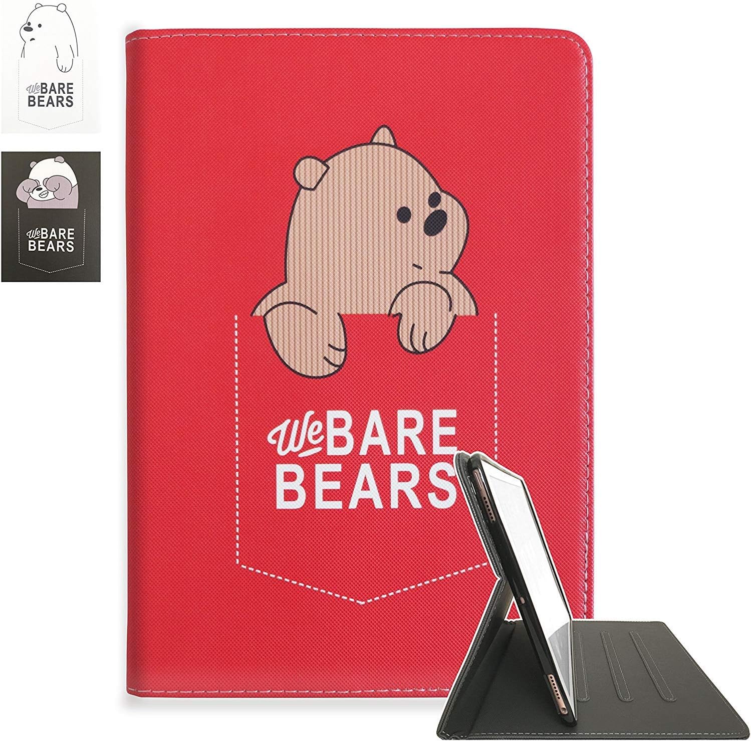 New iPad 10.2 Case 2019 Cartoon Kids WE Bare Bears Stand 7th Generation Flip Folio Smart Stand Case with [Auto Sleep/Wake] Protective PU Leather Cover (Red)