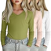 LessonZoo 3 Pack Girl's Long Sleeve Shirts, Soft V Neck Kids Tops Fall Loose Fit Basic Tee Casual T Shirts for 3-16 Years