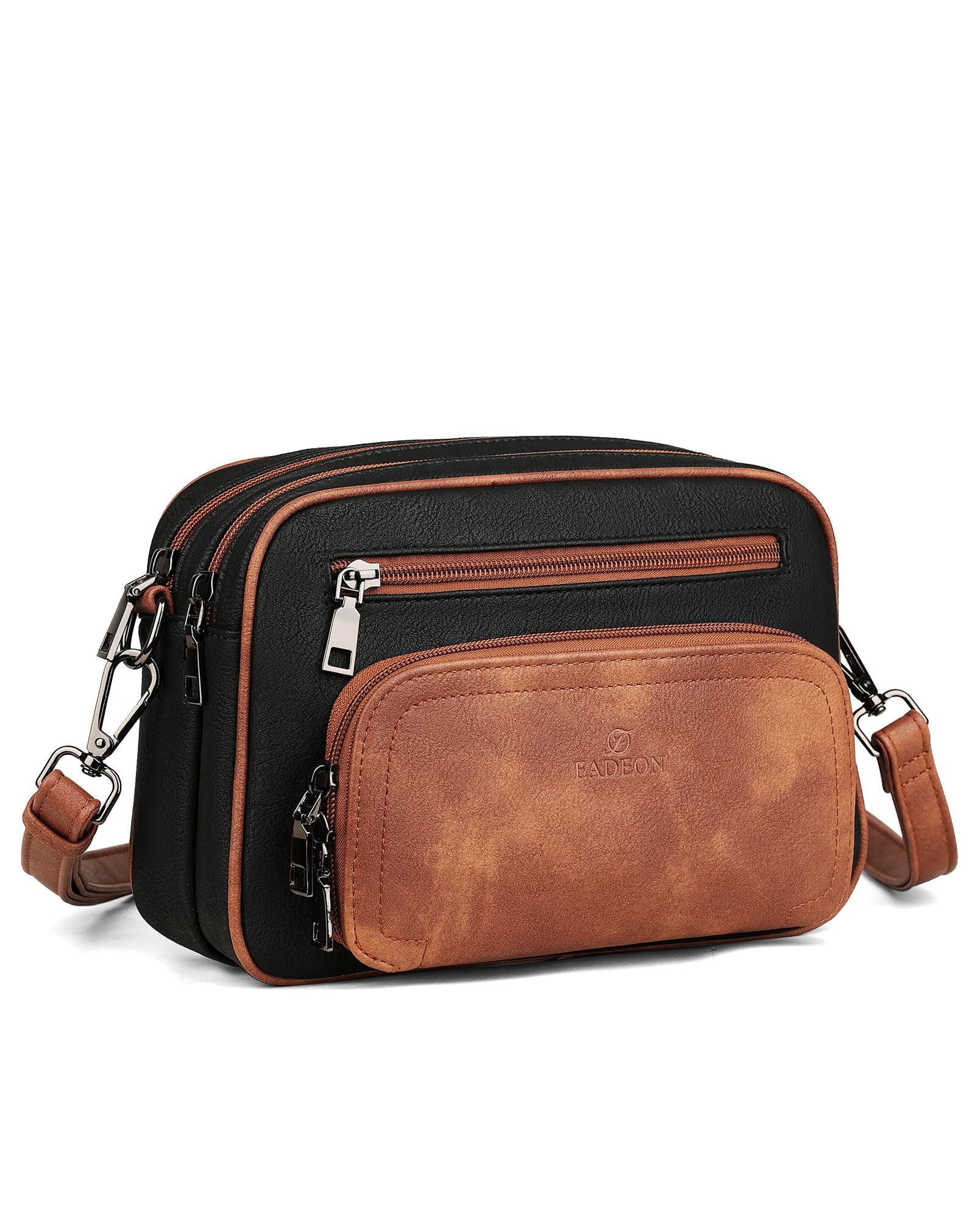 Photo 1 of FADEON Crossbody Bags for Women Multi-pocket Leather Crossbody Purses, Designer Shoulder Bag Adjustable Removable Strap Black Brown