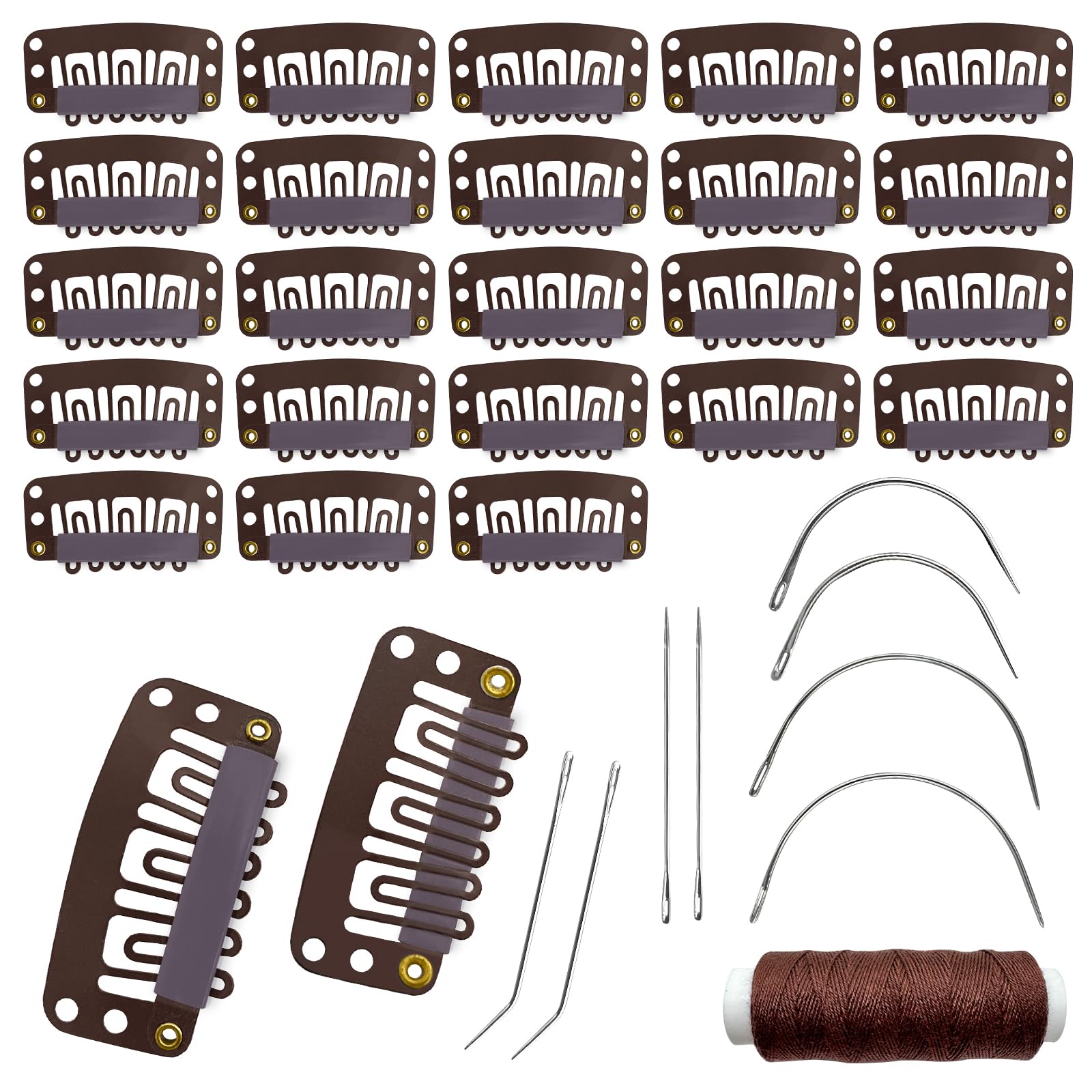 Photo 1 of MUIIGOOD 25Pcs Hairpieces Snap Clips U Shape Wig Clips for Hair Extensions Making Wig Accessories Set Tools (Brown)