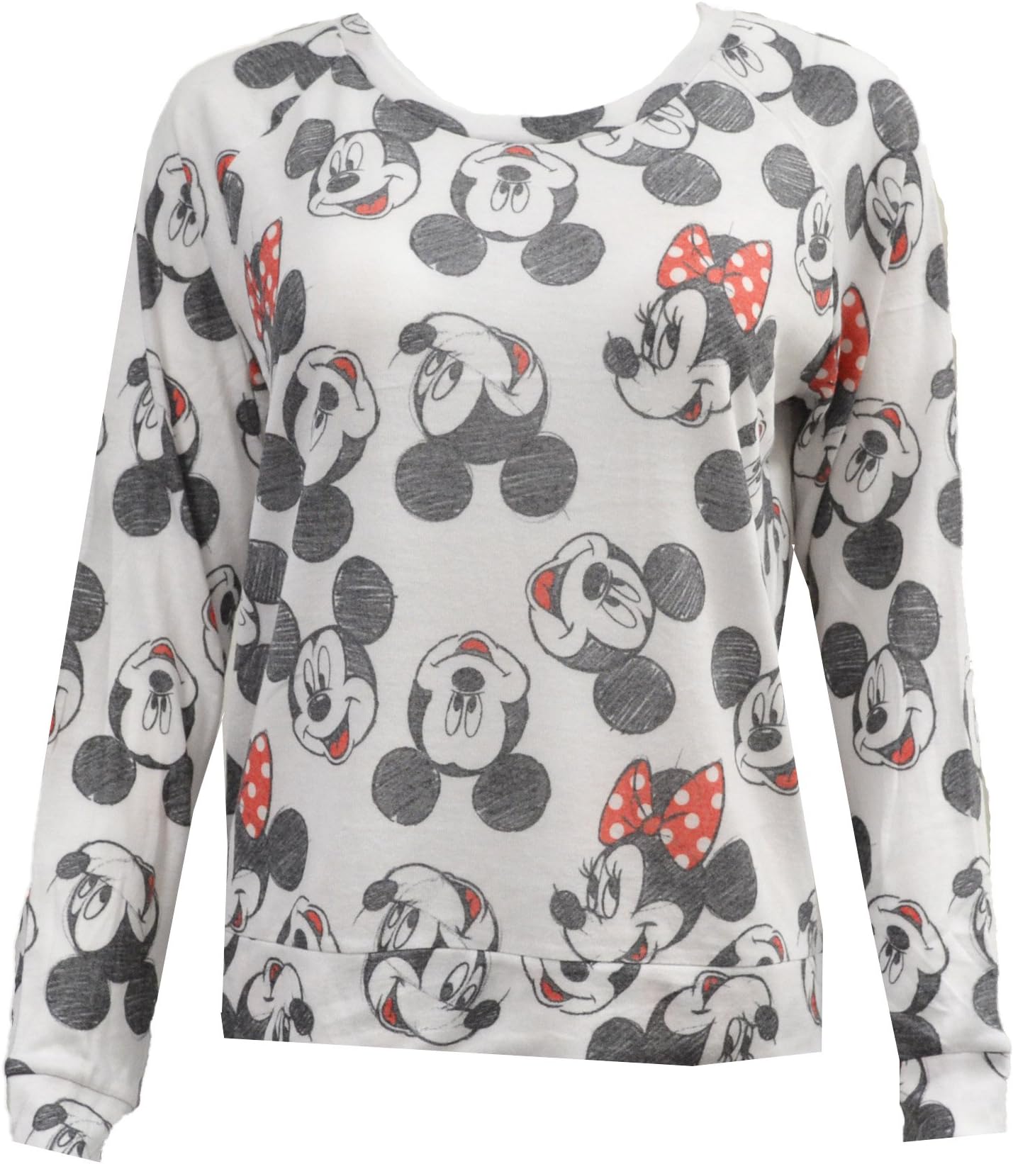 Women's Juniors Disney Mickey & Minnie All Over Lightweight Sweatshirt