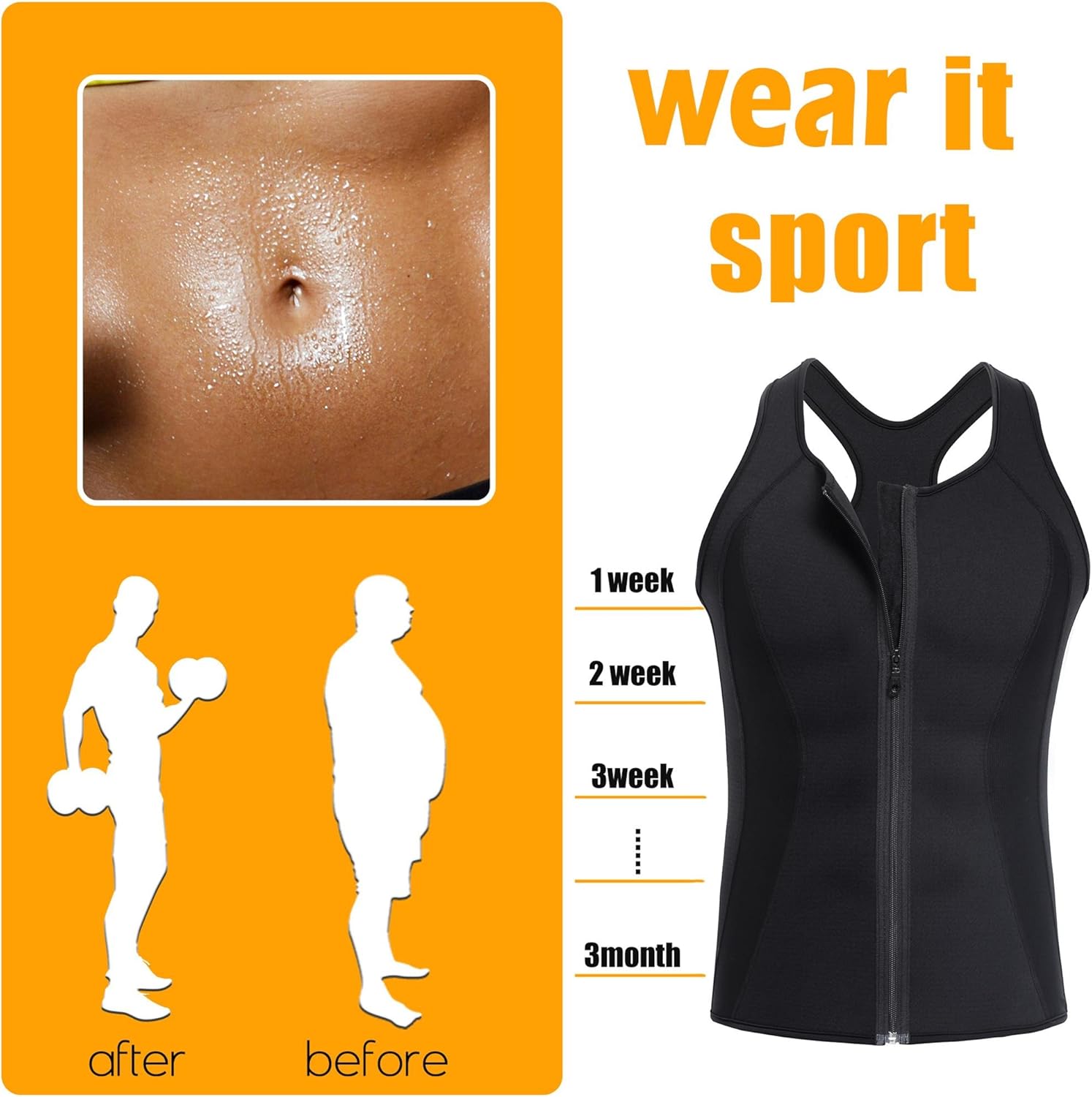 BRABIC Men Sauna Sweat Vest Tank Top Shirt for Weight Loss Waist Trainer Workout: Clothing