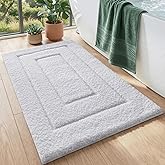 DEXI Bathroom Rug 24x16, Non Slip Washable Bath Mat for Shower Floor, Absorbent Soft Bathmat with Rubber Backing, Quick Dry Microfiber Carpet, White