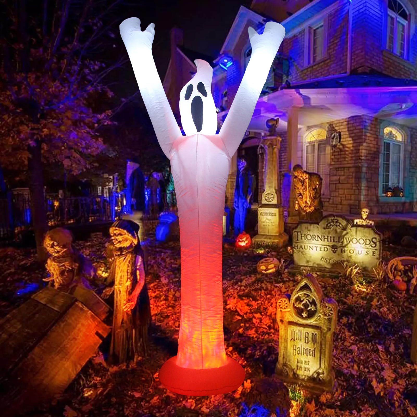 Scared Start Led IHGYT 8 Ft Height Scared Ghost with Raising Hands Built-in LED Lights ...