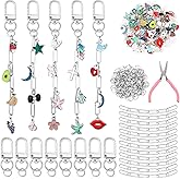 Tondiamo 286 Pcs Silver Keychain Making Kit Bulk Bag Charm Kit 120 Charms 20 Keychain Clips with Key Ring Swivel Snap Hook Lobster Claw Clasps 120 Jump Ring 25 Extender Chain Jewelry Plier DIY Craft