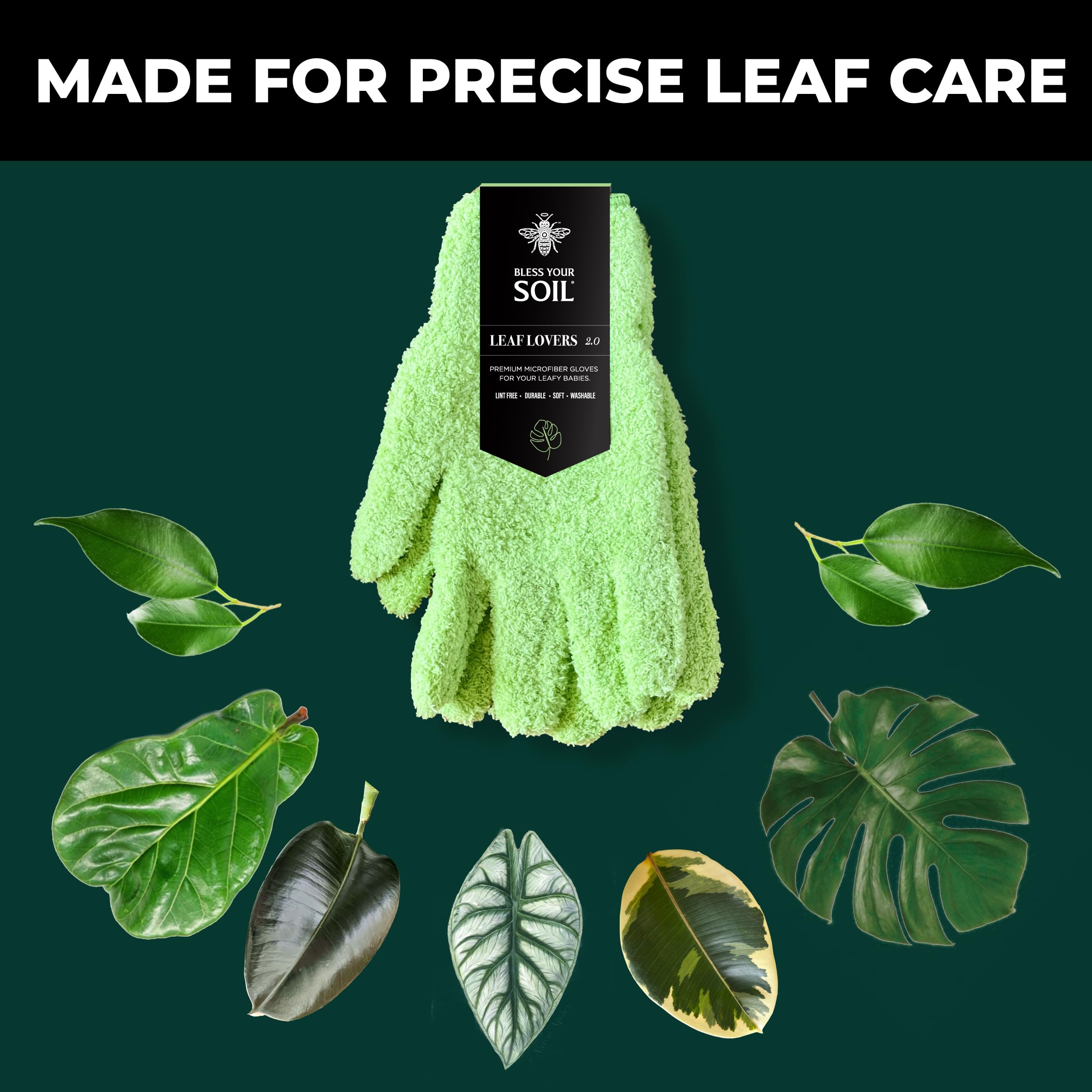 BLESS YOUR SOIL Microfiber Dusting Gloves for Plants : Premium, Gentle, Traps Dust, Washable, Lint Free : Use with Big Leaf Energy ready-to-use spray for houseplants