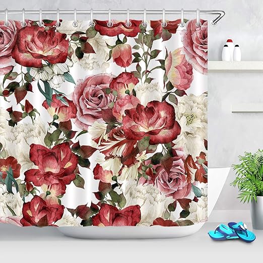 Amazon Com Lb Vintage Floral Shower Curtain With Hooks Peony Rose