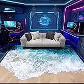 3D Visual Blue Ocean Rug with Beach Design Carpet, Large Sea Wave Area Rugs for Girls Bedroom-Cute Garden Mat Non-Slip Sofa Mat (Sea Wave,48''x64'')