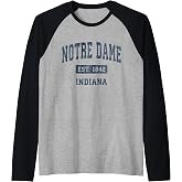 Notre Dame Indiana in Vintage Navy Style Sports Design Raglan Baseball Tee