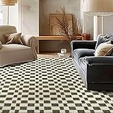 EVERGRACE Checkered Plaid Area Rug 6x9, Soft Fuzzy Faux Wool Rugs Washable Anti Slip Rugs Large Rug Carpet for Entryway Bedroom Living Room Hallway Kitchen Dining Room and Laundry Room, Olive Green