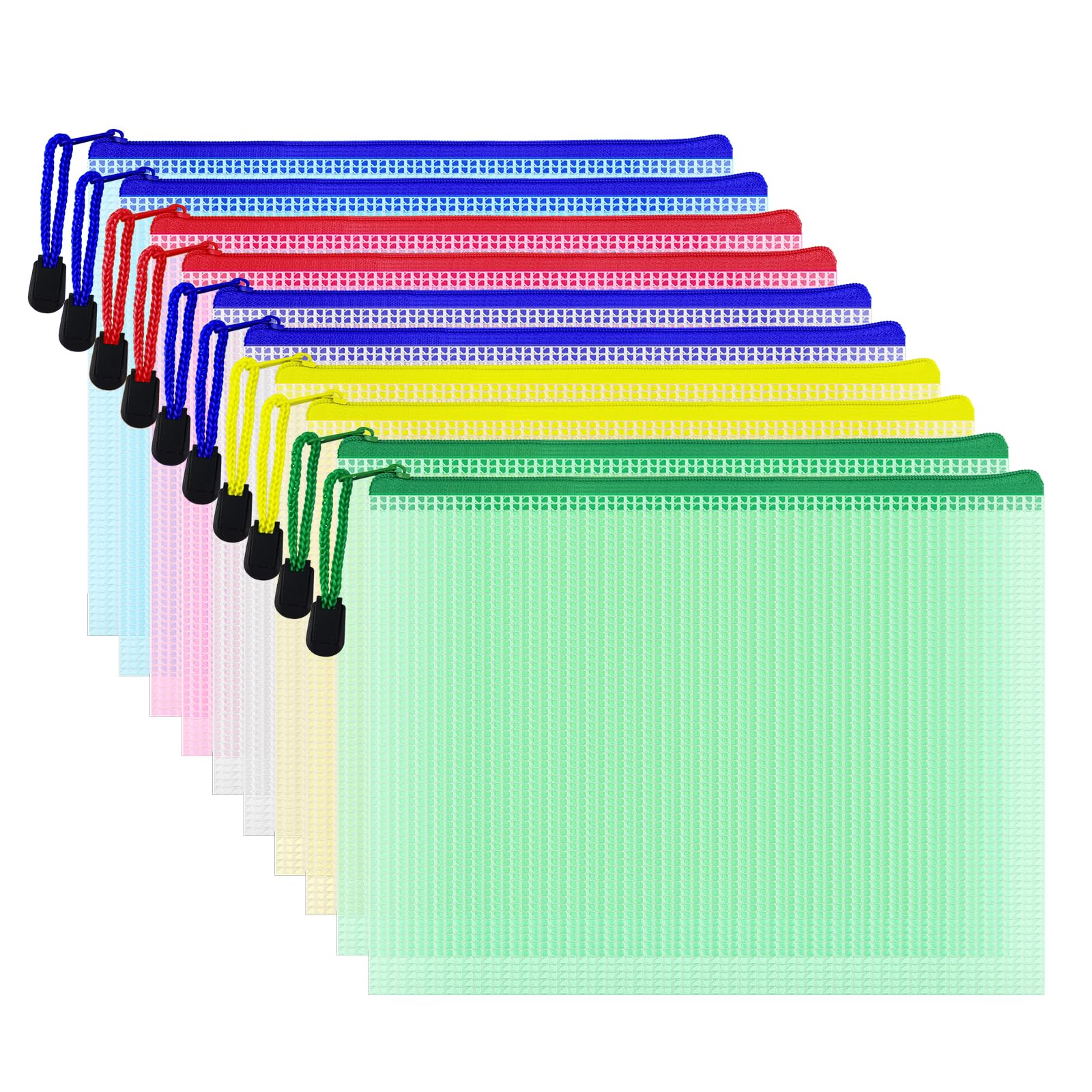 COWORK-UP 10PCS Plastic Zip Wallets A5 Small Zipper Bags Mesh Pouch File Document Wallets Receipts Organizer for Home Office School Travel Storage