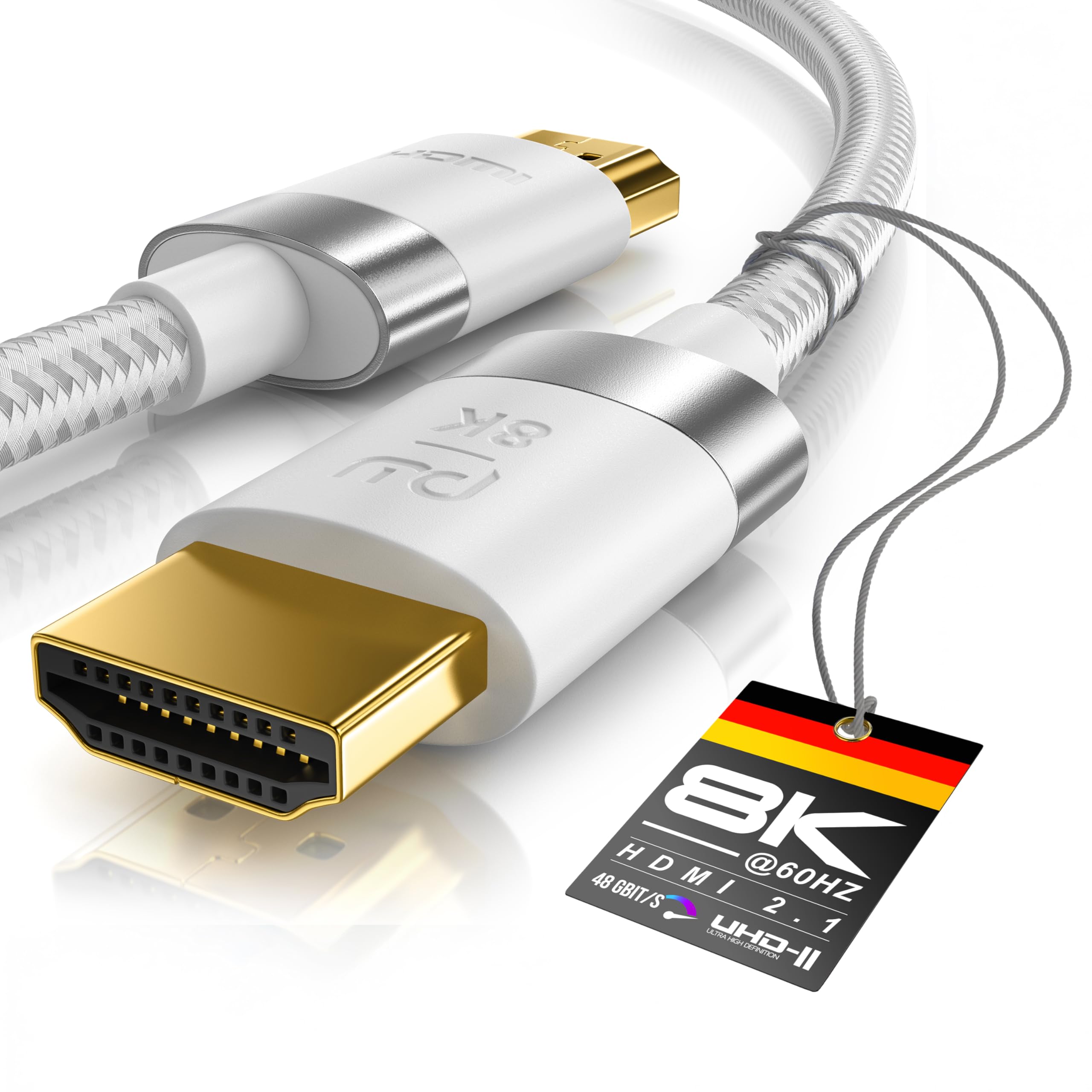 CSL - 8k / 4k HDMI Cable 2.1/2.0-4m - 8K @ 60Hz / 120Hz - 4K @ 240Hz - 48 Gbit/s - 3D - Ultra High Speed with Ethernet - TV Blu-ray PS5 Xbox Series X Switch - White - 4 Metres