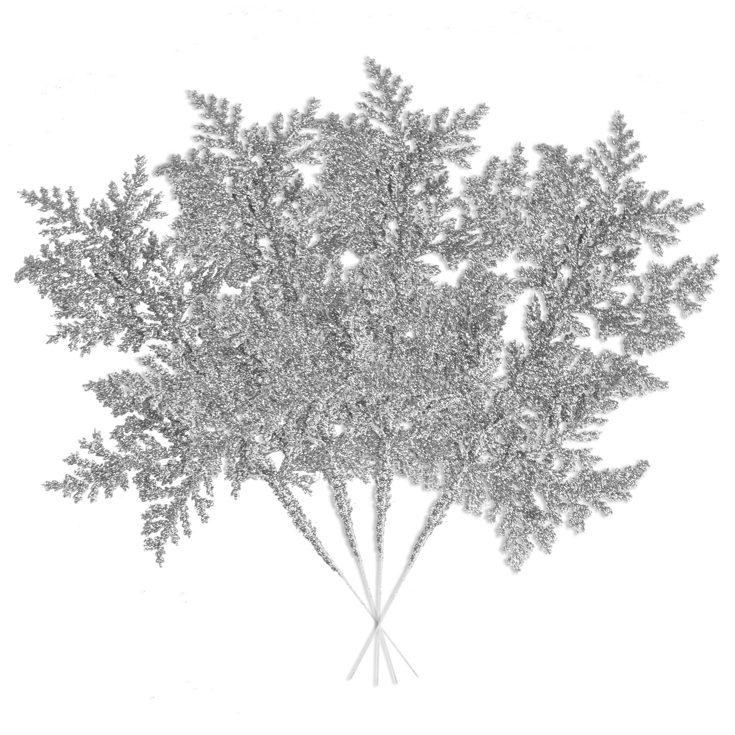 VEYLIN 10 Pcs Artificial Christmas Leaves Picks, Sliver Glitter Branches for Xmas Tree Wreath Festival Decoration — image 1