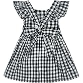 MJBGSHOW Toddler Baby Girls Gingham Dress Ruffle Sleeve Backless Plaid Dresses Holiday Casual Spring Summer Dress Size 6M-6T