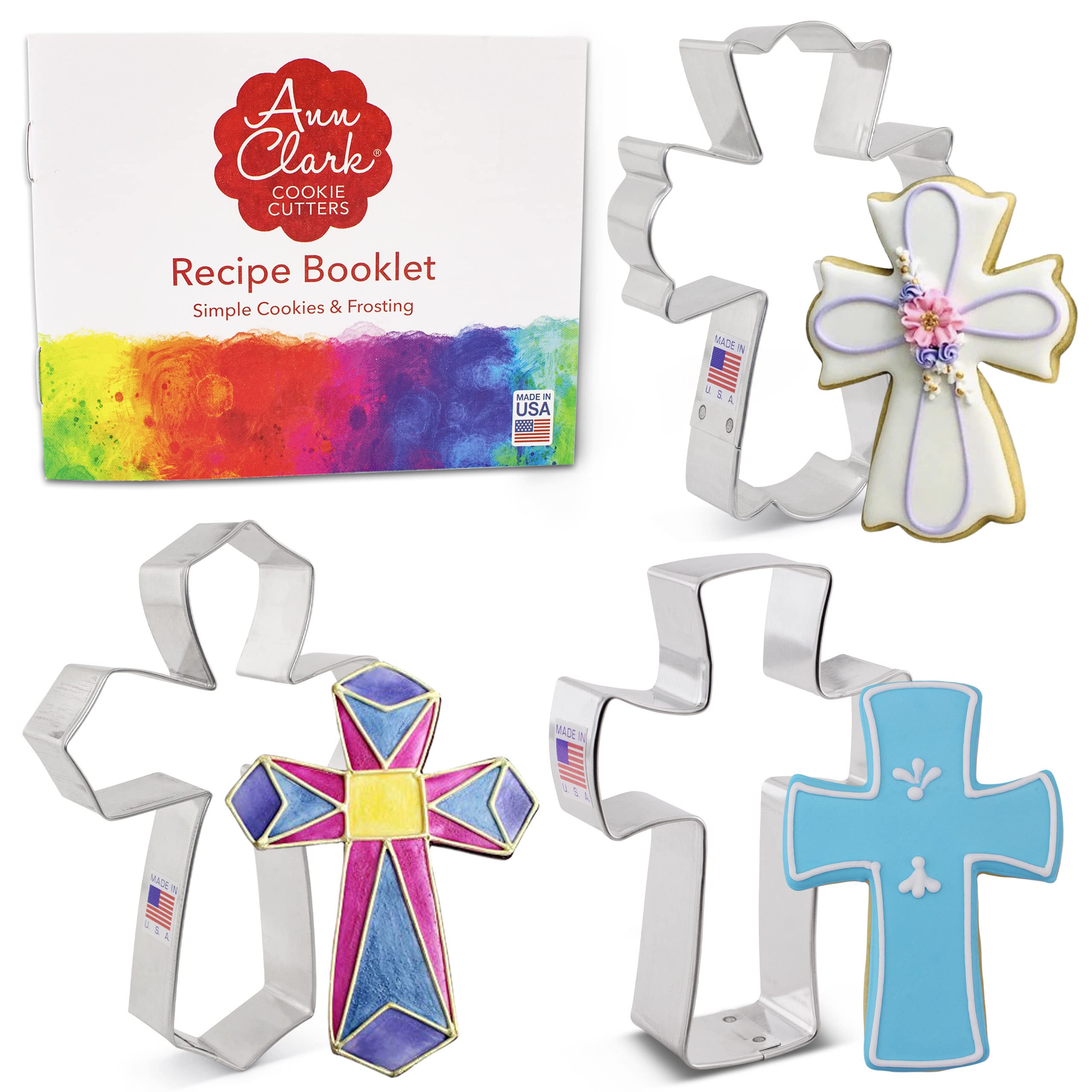 Cross Cookie Cutters 3-Pc. Set Made in USA by Ann Clark, Holy Cross, Extra Large Cross, Fancy Cross