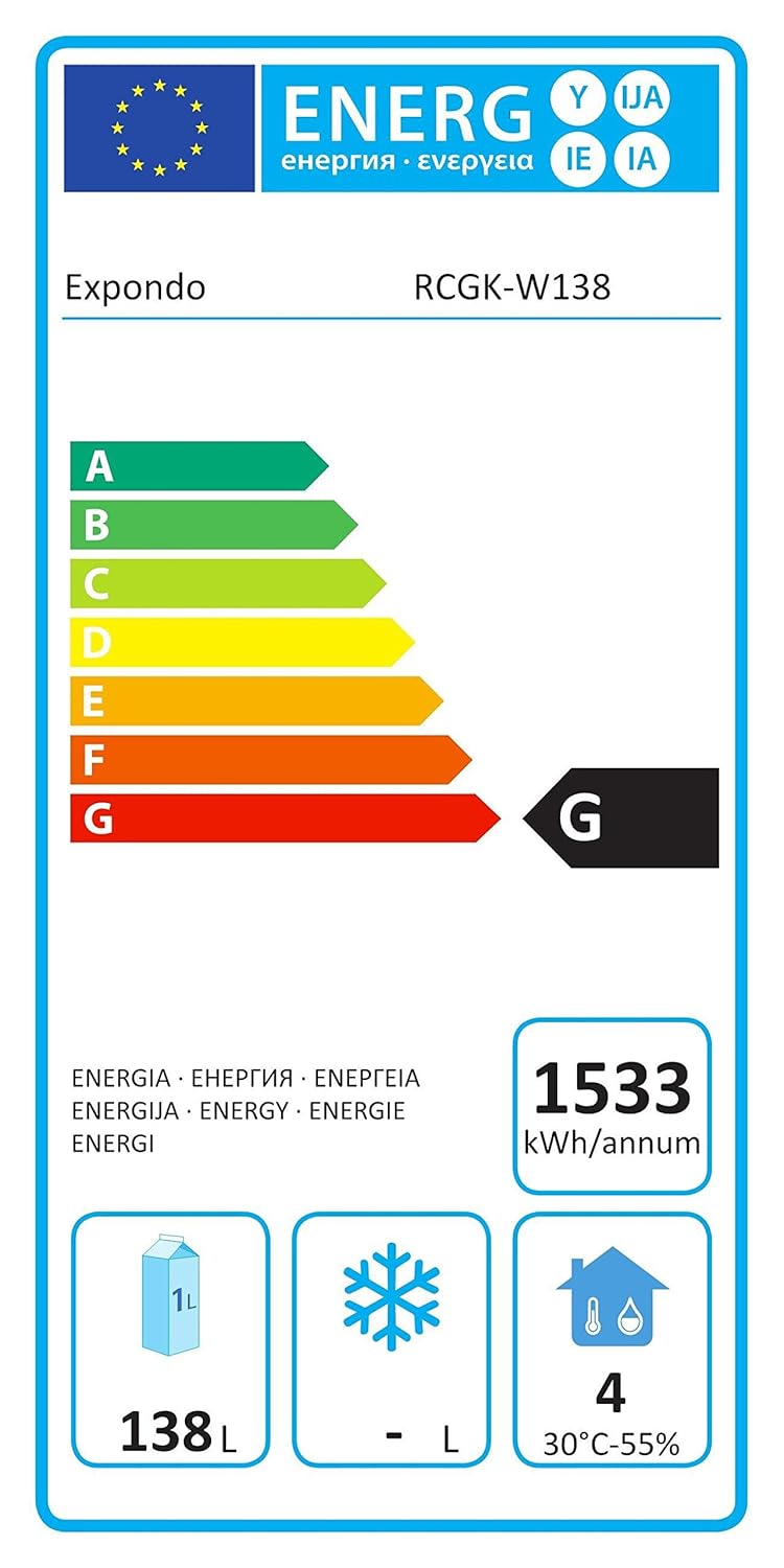 Royal Catering Nevera Expositora De Bebidas RCGK-W138 (138 L, 150 ...