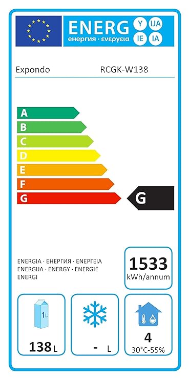 Royal Catering Nevera Expositora De Bebidas RCGK-W138 (138 L, 150 ...