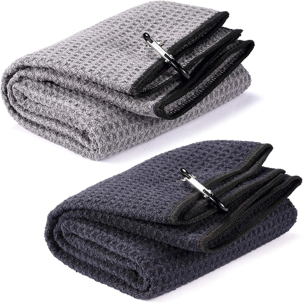 Yizerel 2 Pack 16x24 Tri-fold Golf Towel Microfiber with Carabiner Clips