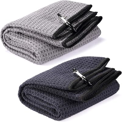Yizerel 2 Pack 16x24 Tri-fold Golf Towel Microfiber with Carabiner Clips