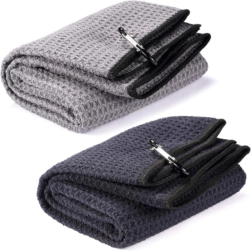 Yizerel 2 Pack 16x24 Tri-fold Golf Towel Microfiber with Carabiner Clips