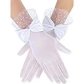 Bencailor Women Lace Gloves Wedding Tea Party Gloves Bow Short Mitten Elegant Accessories for 1920s Opera Funeral