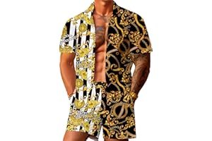 JoZorro Men Hawaiian Shirt Sets Casual Button Down Shirts 2 Piece Luxury Summer Beach Outfits