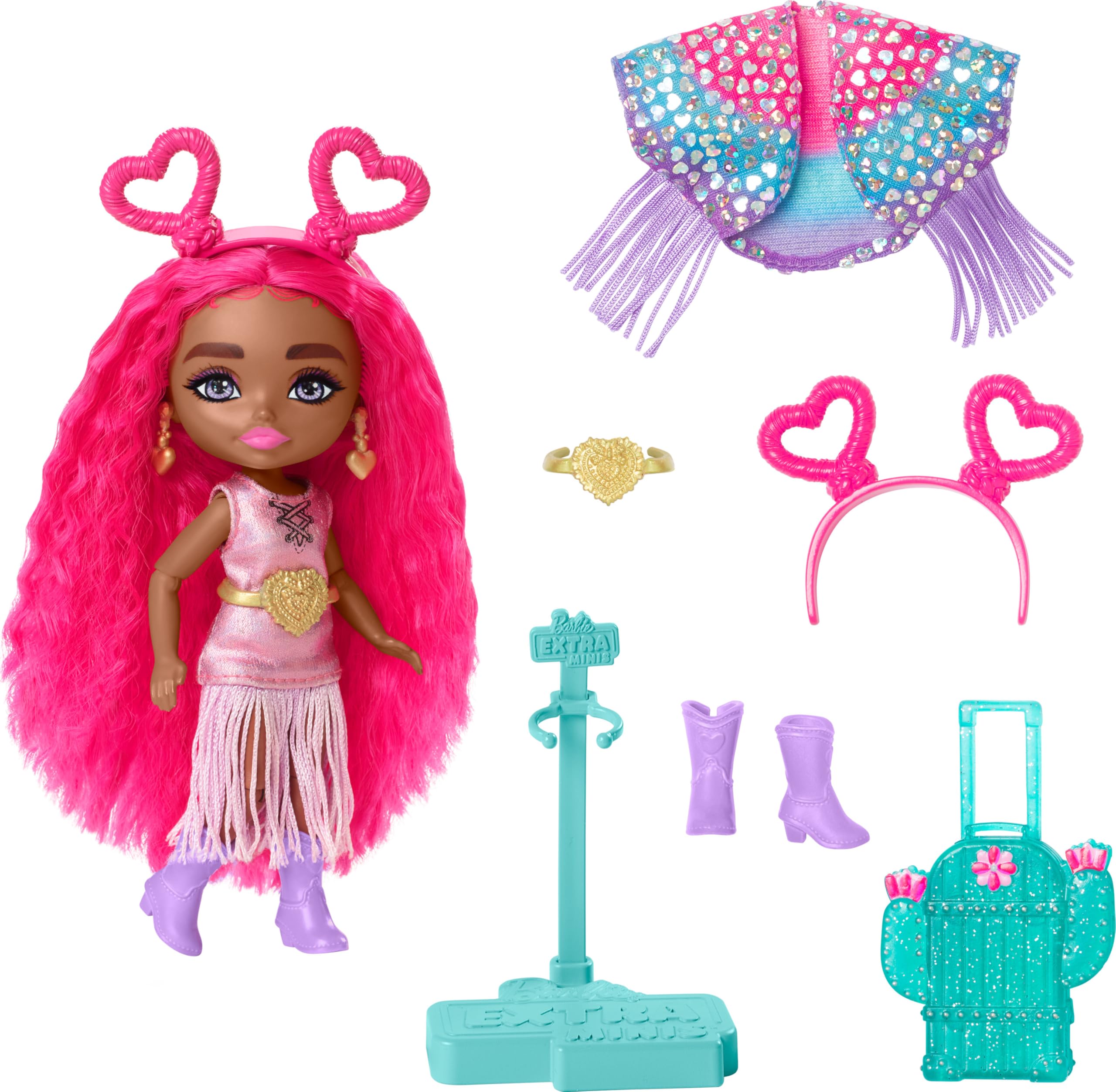 Barbie Extra Minis Travel Doll With Desert Fashion, Extra Fly Small Doll, Fringe-Trimmed Outfit With Accessories, HPB19