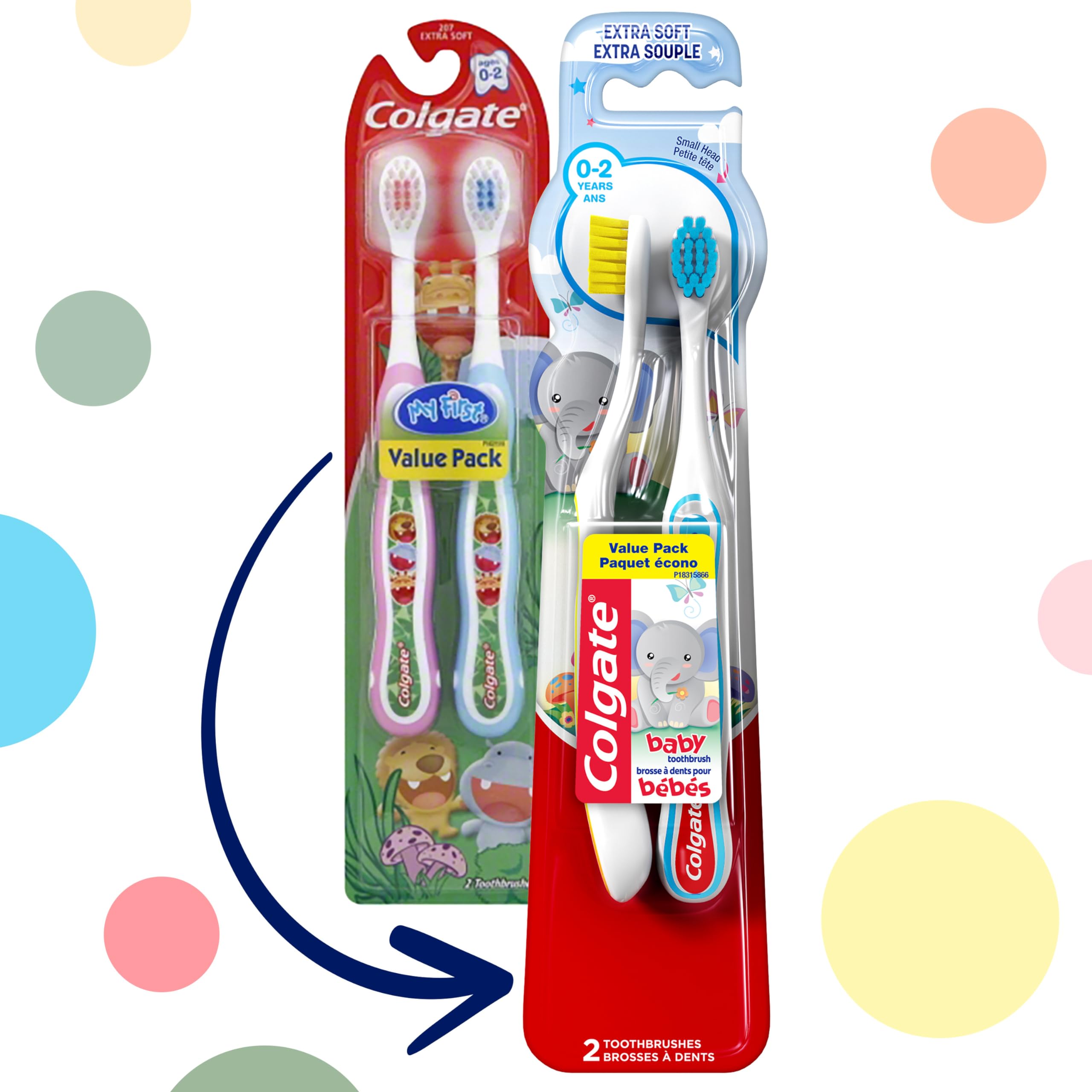 Colgate My First Baby and Toddler Toothbrush, Extra Soft Infant Training Toothbrush, Ages 0-2, 6 Count