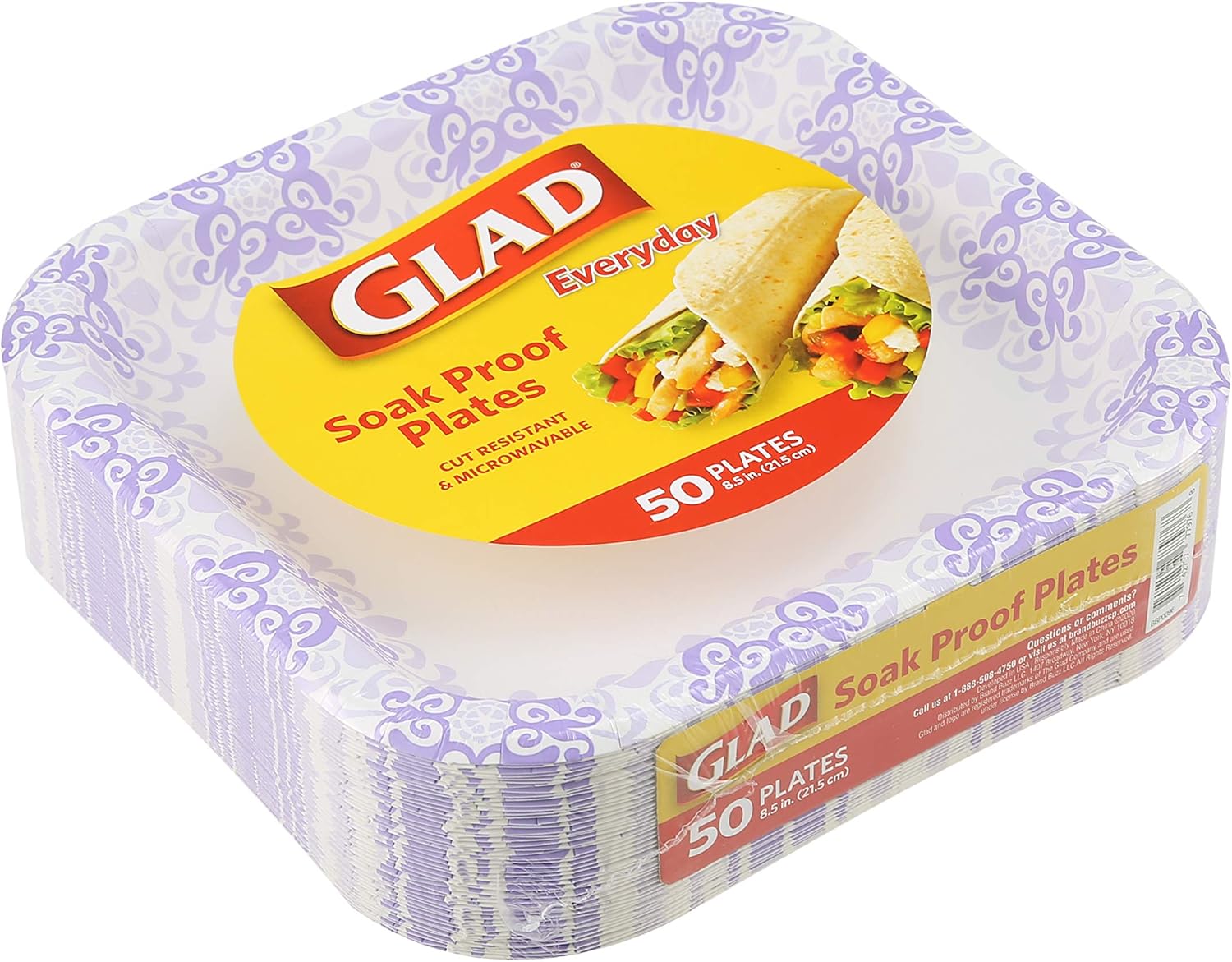Glad Square Disposable Paper Plates for All Occasions | Soak Proof, Cut Proof, Microwaveable Heavy Duty Disposable Plates |50 Count Bulk Paper Plates | Size : 8.5: Health & Personal Care