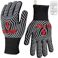 QUWIN BBQ Gloves, Oven Gloves 1472℉ Extreme Heat Resistant, Grilling Gloves Silicone Non-Slip Oven Mitts, Kitchen Gloves for